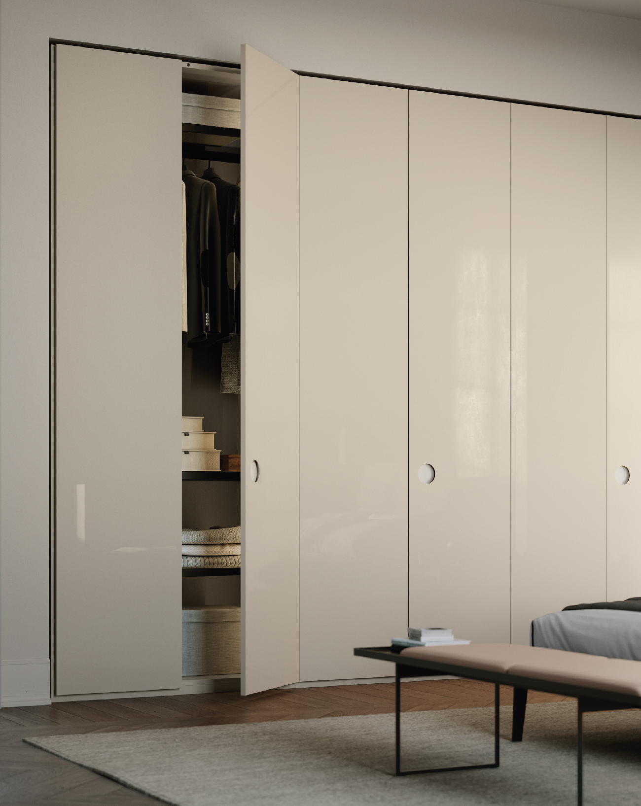 Eklissy Wardrobe by Lema: hinged door with eclipse handle